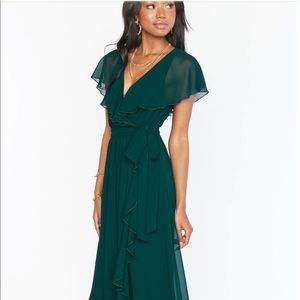 Show me Your Mumu - Jess Ruffle MIDI Dress - Emerald Chiffon